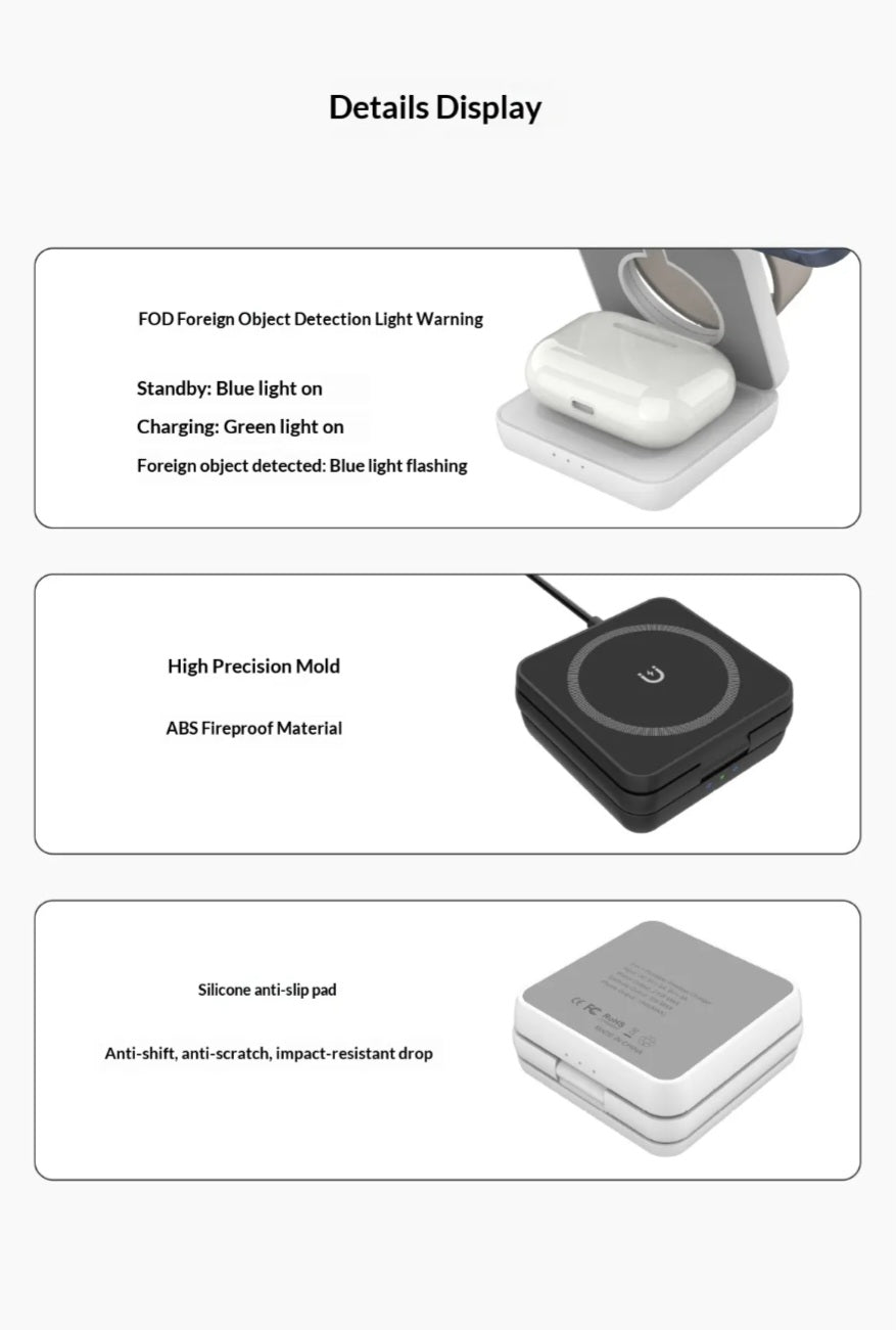 Organisateur de charge 3 en 1 - Smartphone, écouteur et montre.