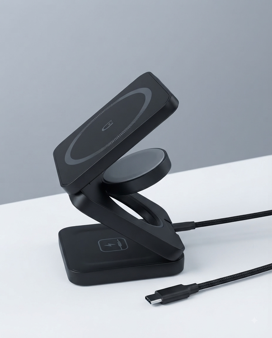 Organisateur de charge 3 en 1 - Smartphone, écouteur et montre.