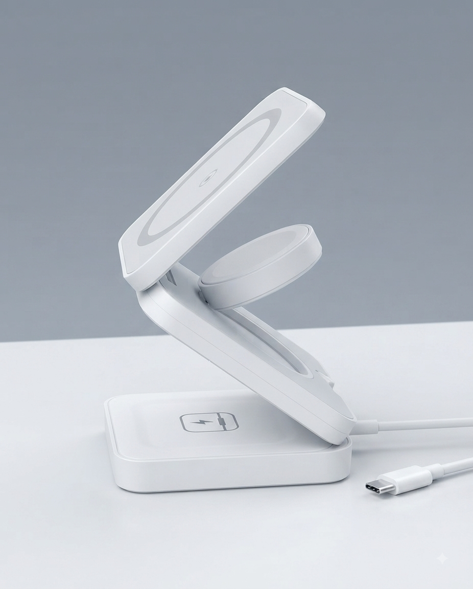 Organisateur de charge 3 en 1 - Smartphone, écouteur et montre.